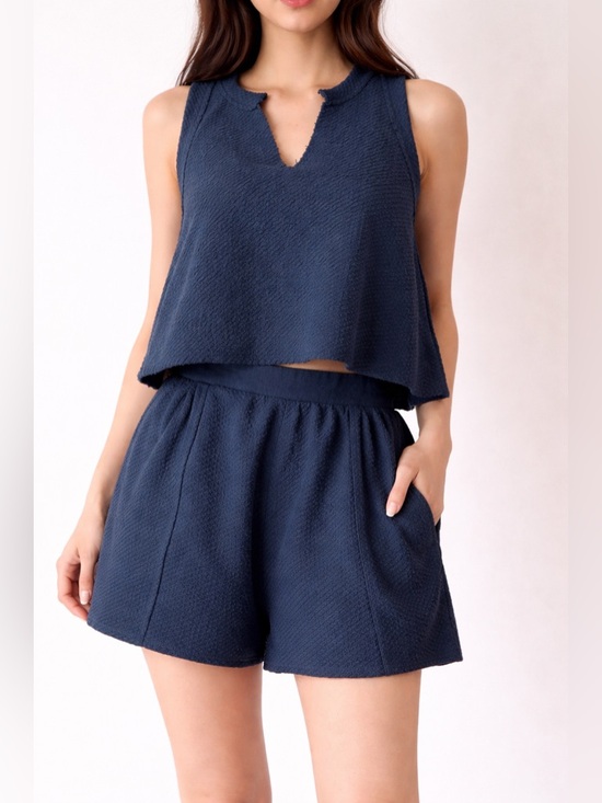 Free People Tops - Free People Navy Blue Textured Knit Sleeveless Top & Shorts set size Medium
